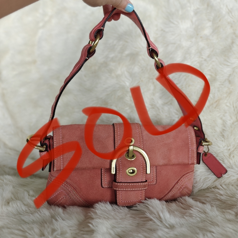 Coach Y2K Authentic Salmon Pink Color Soho Suede Satchel Shoulder Bag 8A18